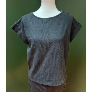 Madewell Textured Short Sleeve Casual Black Top Size S